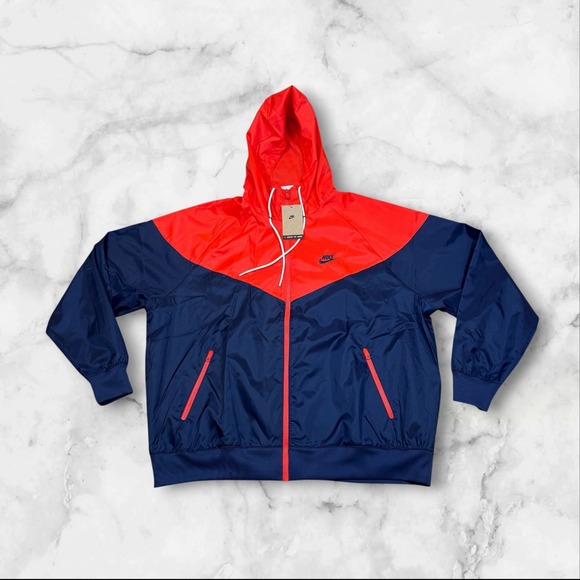 NWT Nike Windrunner Jacket Red Navy Full Zip Hooded Mens XL‎ DA0001-410 - Picture 2 of 10